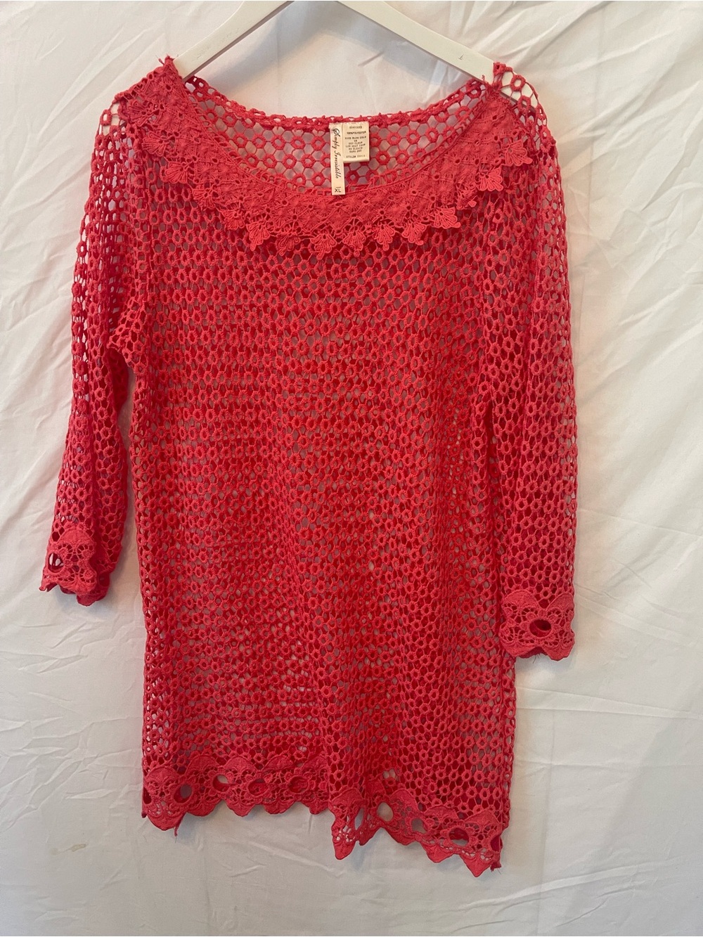 Simply Irresistible Coral Crochet Open-Knit Tunic